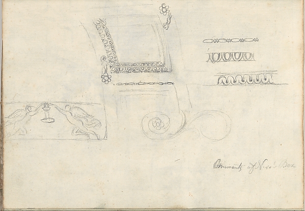Carved panel and ornament (Smaller Italian sketchbook, leaf 9 recto)