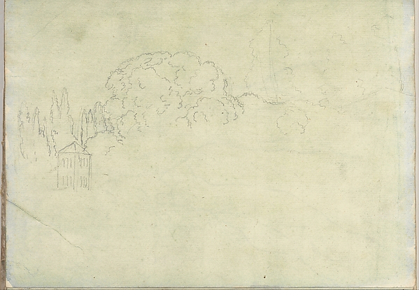 Landscape with Trees and a Tower (Smaller Italian Sketchbook, leaf 15 recto)
