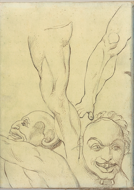 Two Demons and Two Legs, probably after Michelangelo (Smaller Italian Sketchbook, leaf 16 recto)