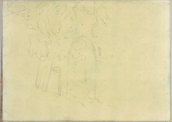 Trees Next to an Arched Opening Containing Steps (Smaller Italian Sketchbook, leaf 17 recto)