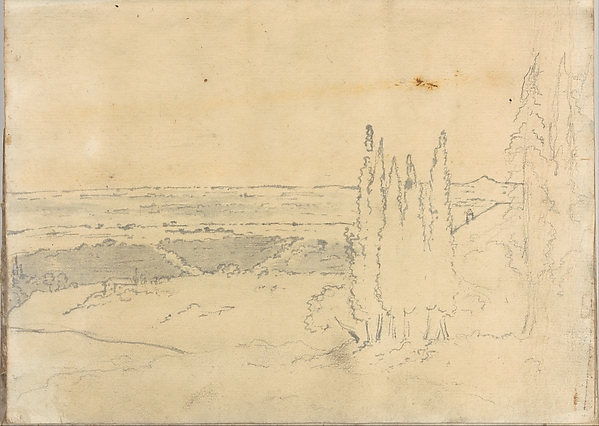 Landscape with Cedars and Buildings (Smaller Italian Sketchbook, leaf 24 recto)