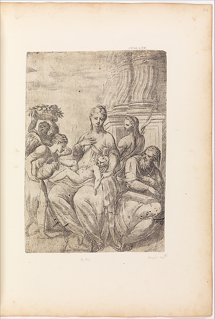 Holy Family with Saint John the Baptist and angels by Andrea Schiavone (Andrea Meldola)