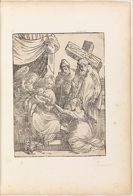 The Mystic Marriage of St. Catherine, with St. Joseph, an Angel, and a Cross-bearing Saint by Andrea Schiavone (Andrea Meldola)