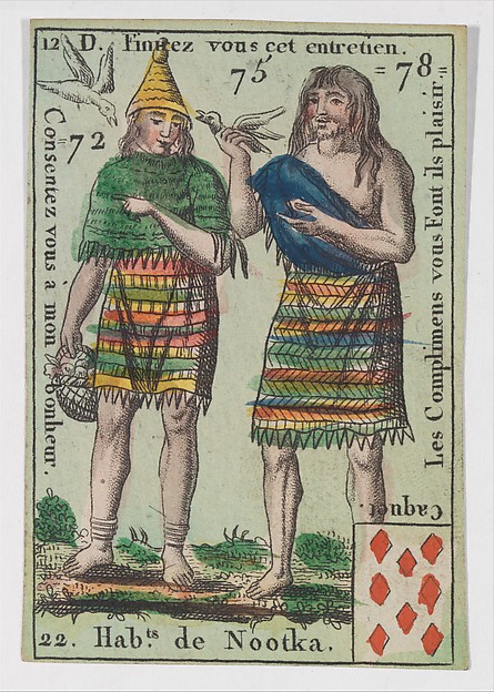 Hab.t de Nootka, from the playing cards (for quartets) "Costumes des Peuples Étrangers"