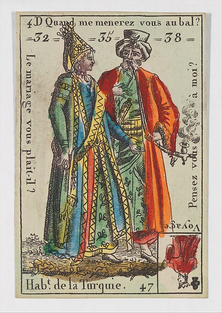 Hab.t de la Turquie, from the playing cards (for quartets) "Costumes des Peuples Étrangers" by Anonymous, French, 18th century, The Metropolitan Museum of Art