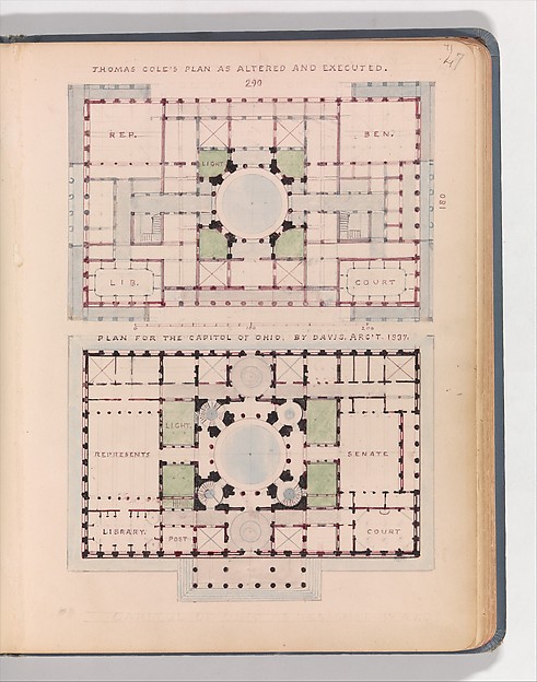 Thomas Cole's Plan as Altered and Executed; and Plan for the Capitol of Ohio, by Davis, Arc't 1837