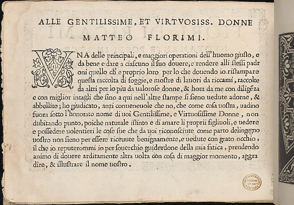 Fiori di Ricami Nuovamente Posti in Luce, title page (verso)