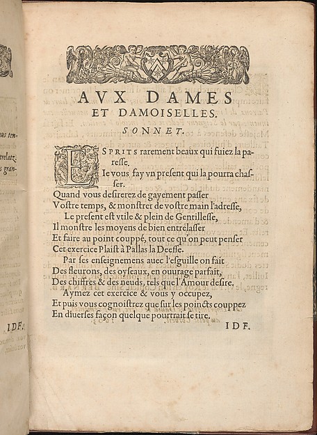 Les Secondes Oeuvres, et Subtiles Inventions De Lingerie du Seigneur Federic de Vinciolo Venitien, page 4 (recto)