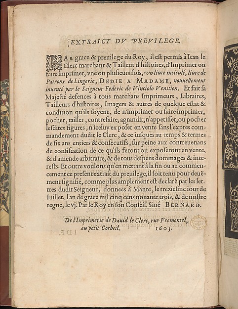 Les Secondes Oeuvres, et Subtiles Inventions De Lingerie du Seigneur Federic de Vinciolo Venitien, page 4 (verso)