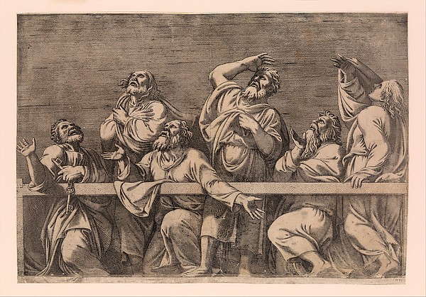 The Apostles Looking at Christ and the Virgin in a Glory of Angels (bottom right plate) by Léon Davent