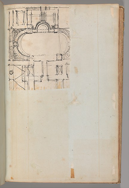 Page from a Scrapbook containing Drawings and Several Prints of Architecture, Interiors, Furniture and Other Objects