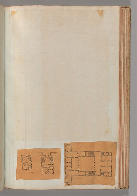 Page from a Scrapbook containing Drawings and Several Prints of Architecture, Interiors, Furniture and Other Objects