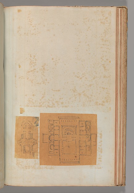 Page from a Scrapbook containing Drawings and Several Prints of Architecture, Interiors, Furniture and Other Objects