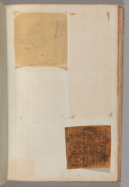Page from a Scrapbook containing Drawings and Several Prints of Architecture, Interiors, Furniture and Other Objects