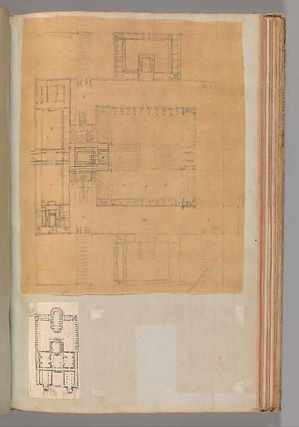 Page from a Scrapbook containing Drawings and Several Prints of Architecture, Interiors, Furniture and Other Objects