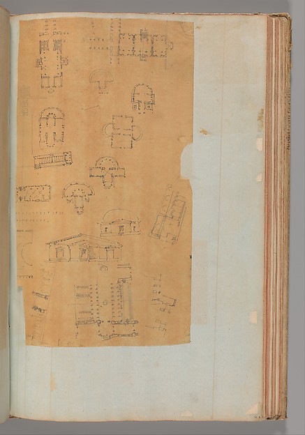 Page from a Scrapbook containing Drawings and Several Prints of Architecture, Interiors, Furniture and Other Objects