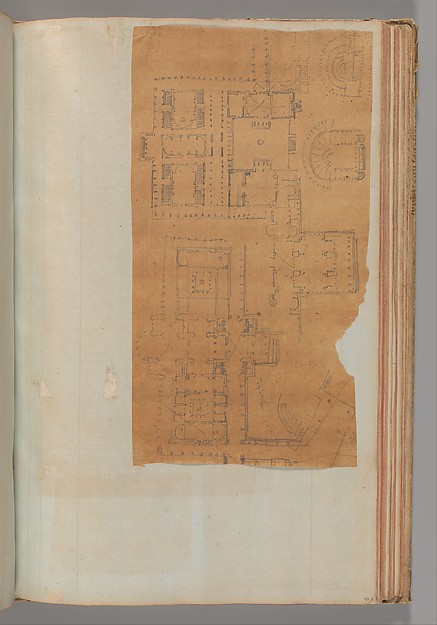 Page from a Scrapbook containing Drawings and Several Prints of Architecture, Interiors, Furniture and Other Objects