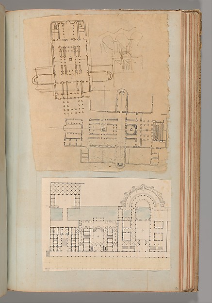Page from a Scrapbook containing Drawings and Several Prints of Architecture, Interiors, Furniture and Other Objects
