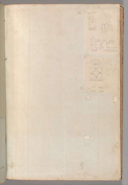 Page from a Scrapbook containing Drawings and Several Prints of Architecture, Interiors, Furniture and Other Objects