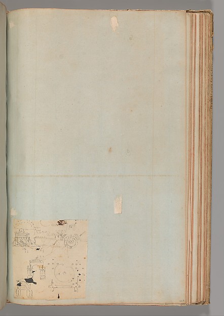 Page from a Scrapbook containing Drawings and Several Prints of Architecture, Interiors, Furniture and Other Objects