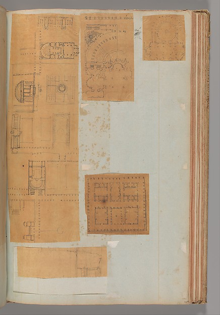 Page from a Scrapbook containing Drawings and Several Prints of Architecture, Interiors, Furniture and Other Objects
