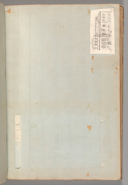 Page from a Scrapbook containing Drawings and Several Prints of Architecture, Interiors, Furniture and Other Objects
