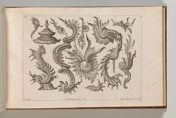 Various Designs for Rocaille Ornaments, Plate 4 from: 'Fortsezung von unterschielichen Auszierungen zu allerleij nüzlich anzuwenden'