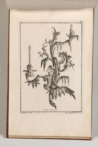 Design for a Two-Armed Candelabra with Rocaille Ornaments and Flowers, Plate 3 from an Untitled Series of Designs for Suspended Candelabra
