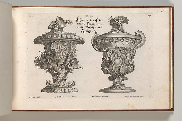 Designs for Two Lidded Vases, Plate 1 from: 'Schöne und auf die neueste Facon inventierte Gefäße und Krüge'