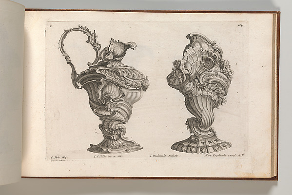 Designs for a Ewer and a Lidded Vase, Plate 2 from: 'Schöne und auf die neueste Facon inventierte Gefäße und Krüge'