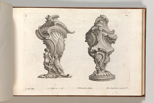 Designs for Two Lidded Vases, Plate 4 from: 'Schöne und auf die neueste Facon inventierte Gefäße und Krüge'