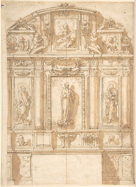 Design for an Altar with the Virgin of the Immaculate Conception in the Center by Anonymous, Spanish, 17th century