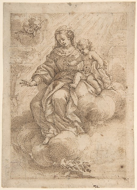 Madonna and Child Seated on Clouds (recto); Madonna and Child in Reverse (verso) by Vicente Salvador Gómez
