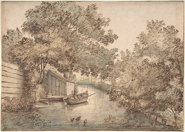 Canal with a Boat and Ducks