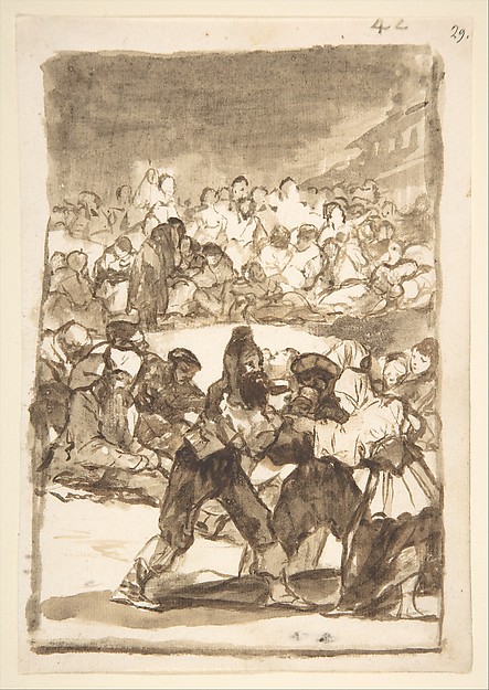 A crowd forming a circle; page 42 from the 'Images of Spain' album (F)