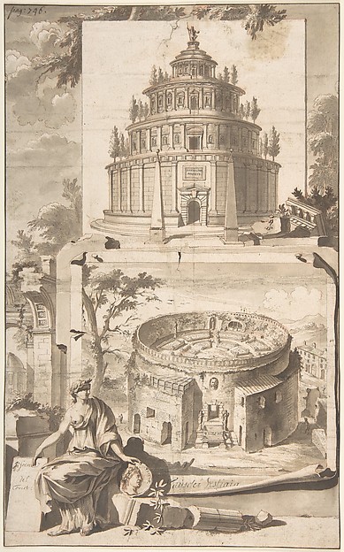 A Reconstruction of the Mausoleum of Augustus (above) and a View of the Ruins (below)