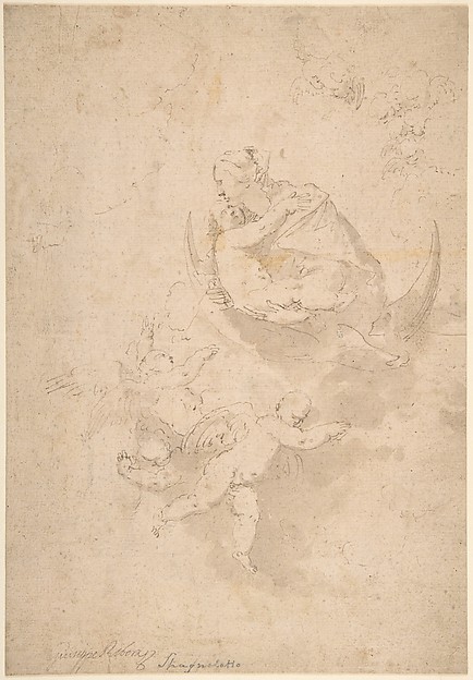 Virgin and Child on Crescent Moon with Putti by Jusepe de Ribera (called Lo Spagnoletto)