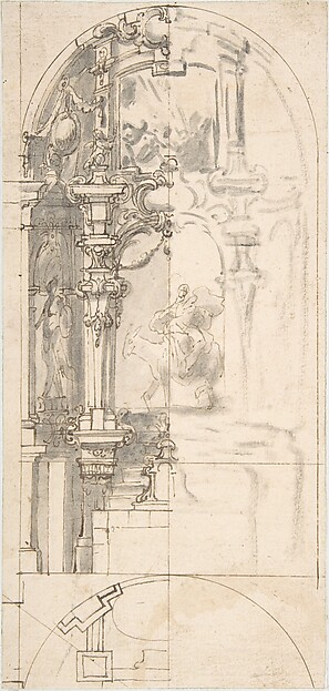 Design for a Chapel with Flight into Egypt as Altarpiece by Anonymous, Spanish, 17th century