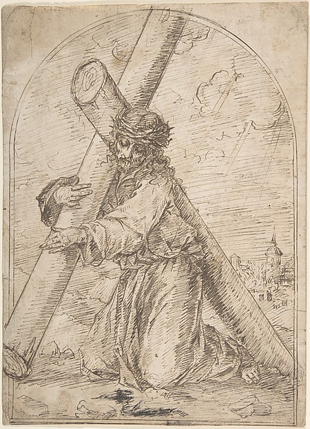Christ Kneeling, Carrying the Cross by Anonymous, Spanish, 16th century