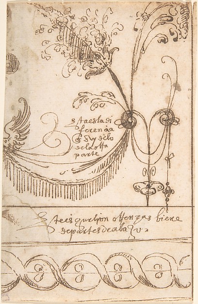 Grotesque ornament comprising a swag and a repeated band