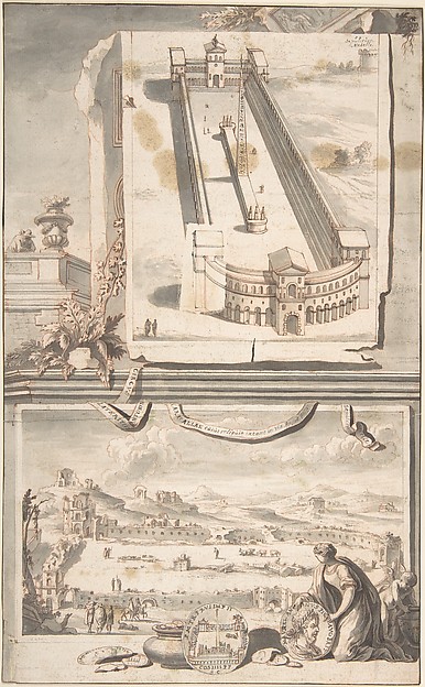 Reconstruction of the Circus of Caracalla (above) and a View of the Ruins (below)