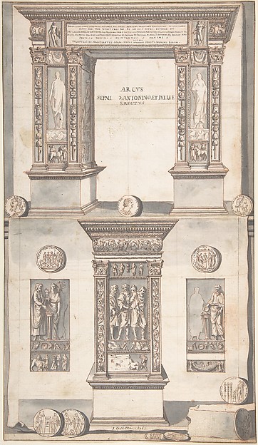 Arch of Septimius Severus, Frontal Elevation (above) and Side View (below)