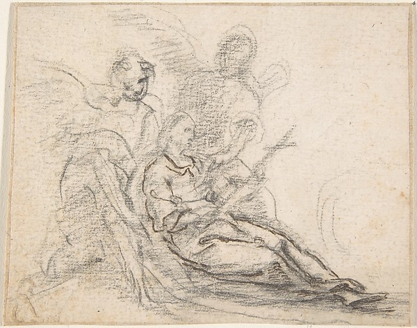 Reclining Figure of Saint Holding Cross, Supported by Two Angels (Death of the Magdalene?)