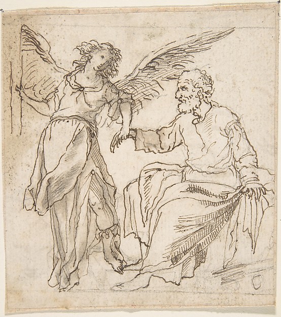 Angel Leading Saint Peter out of Prison (?) by Anonymous, Spanish, School of Seville, 17th century