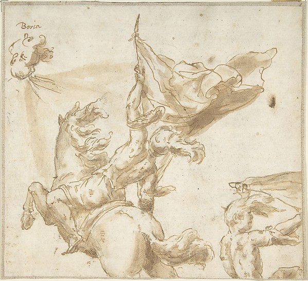 Figure of a Soldier on Horseback Holding a Flag