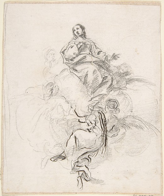 Virgin of the Immaculate Conception Seated on Clouds, Supported by Four Angels by Pedro  Duque Cornejo