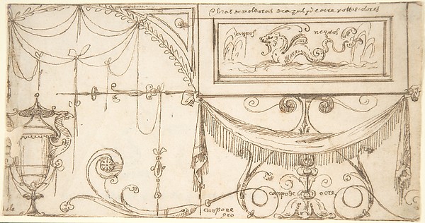 Grotesque ornament with garlands and vase