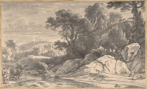 A River Landscape with Travellers