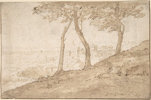 Landscape near Rome; verso: Fountain