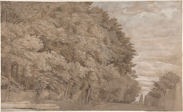 Large Forest. Verso: a tree-lined lane with figure